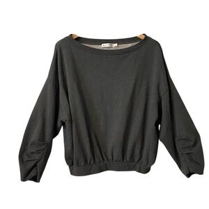 Moussy Charcoal Gray Ruched Sleeve Sweatshirt